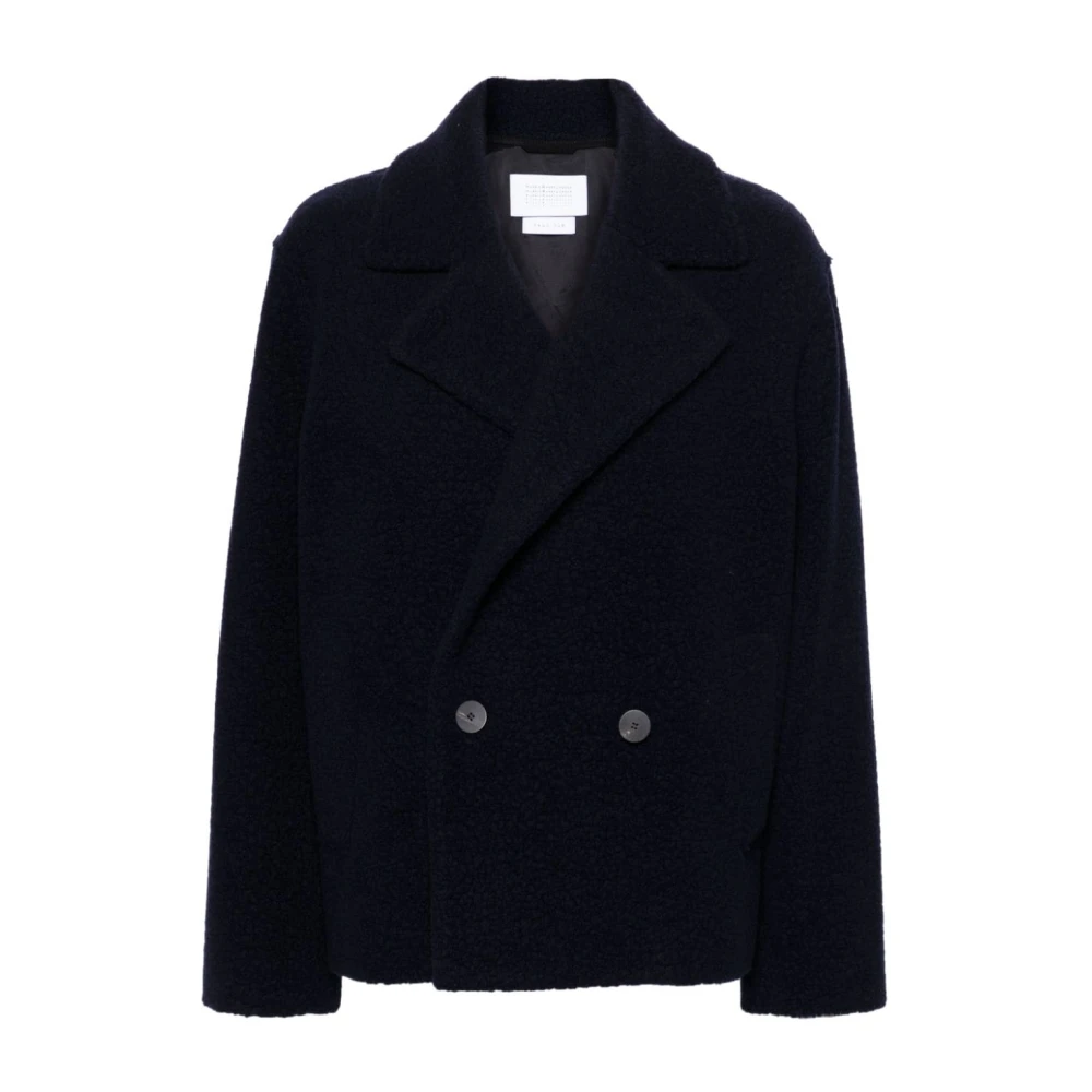 Harris Wharf London Blauwe Wol Bouclé Korte Jas Blue Dames