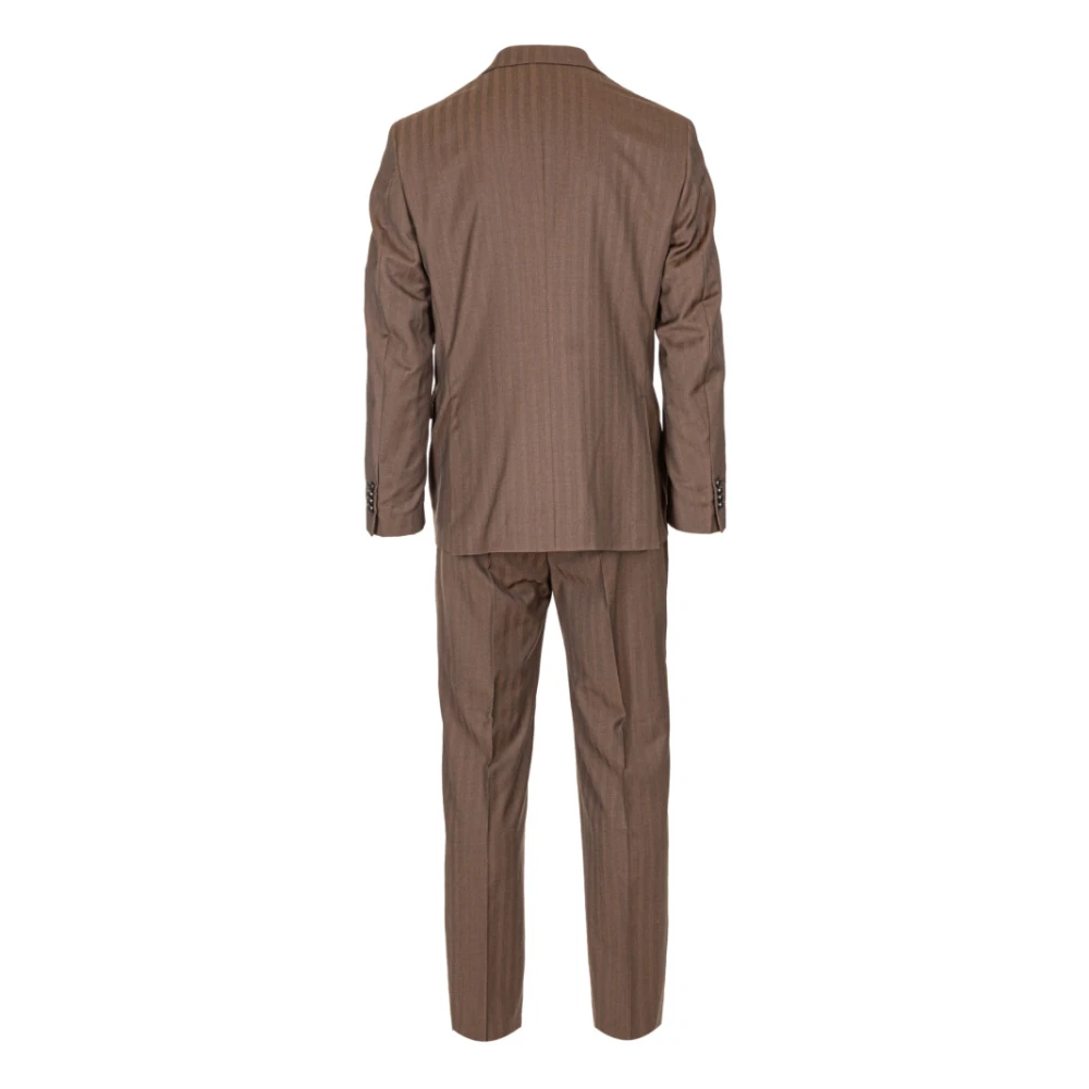 Paoloni Double Breasted Suits Brown Heren