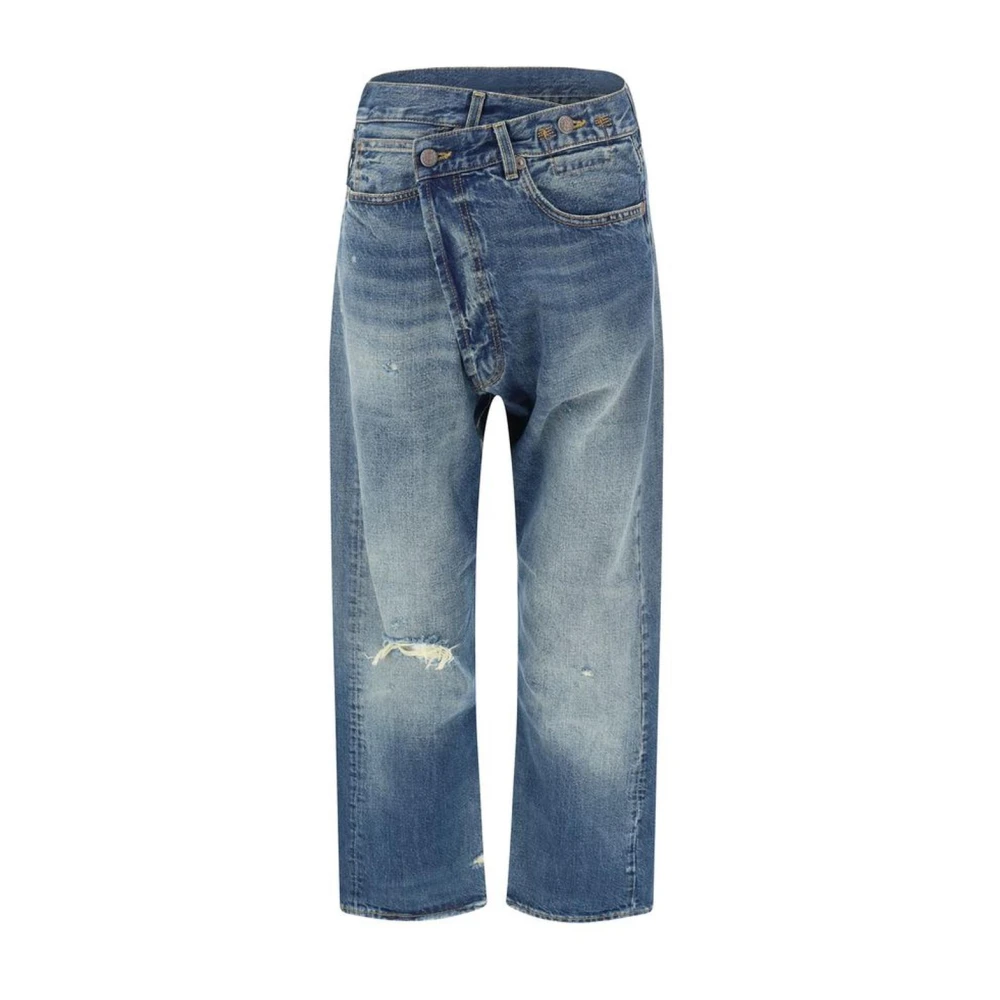 R13 Vintage Cross Over Distressed Jeans Blue Dames
