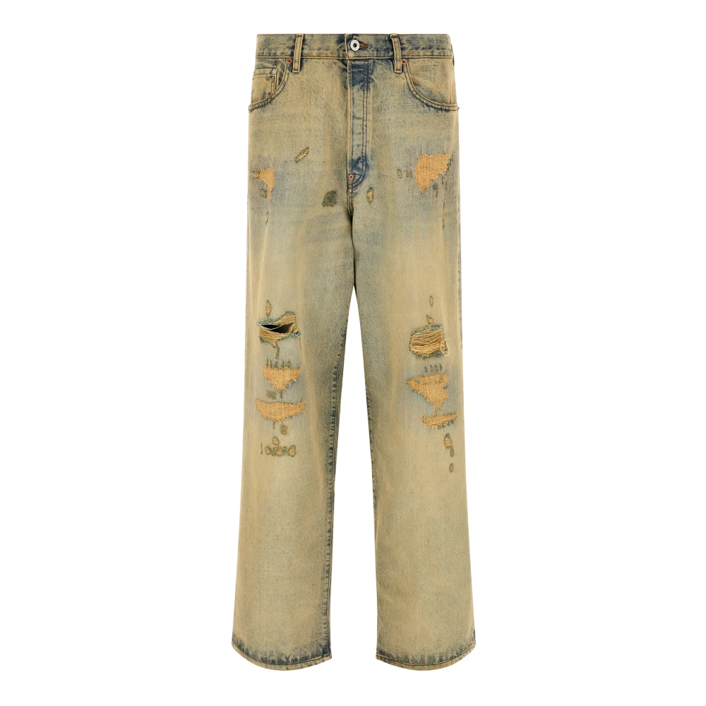 Kenzo Men's Yellow Straight Fit Jeans, W32, Turn Up Wide Fit Jeans