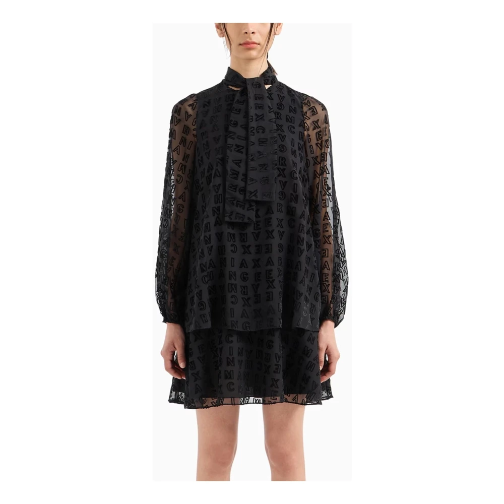 Armani Exchange Zwarte jurk met monogramdetail Black Dames