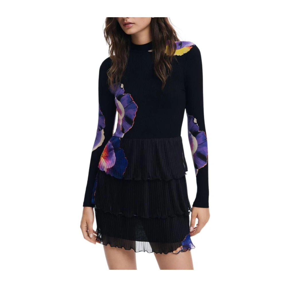 Desigual Elegante Zwarte Viscose Jurk Black Dames