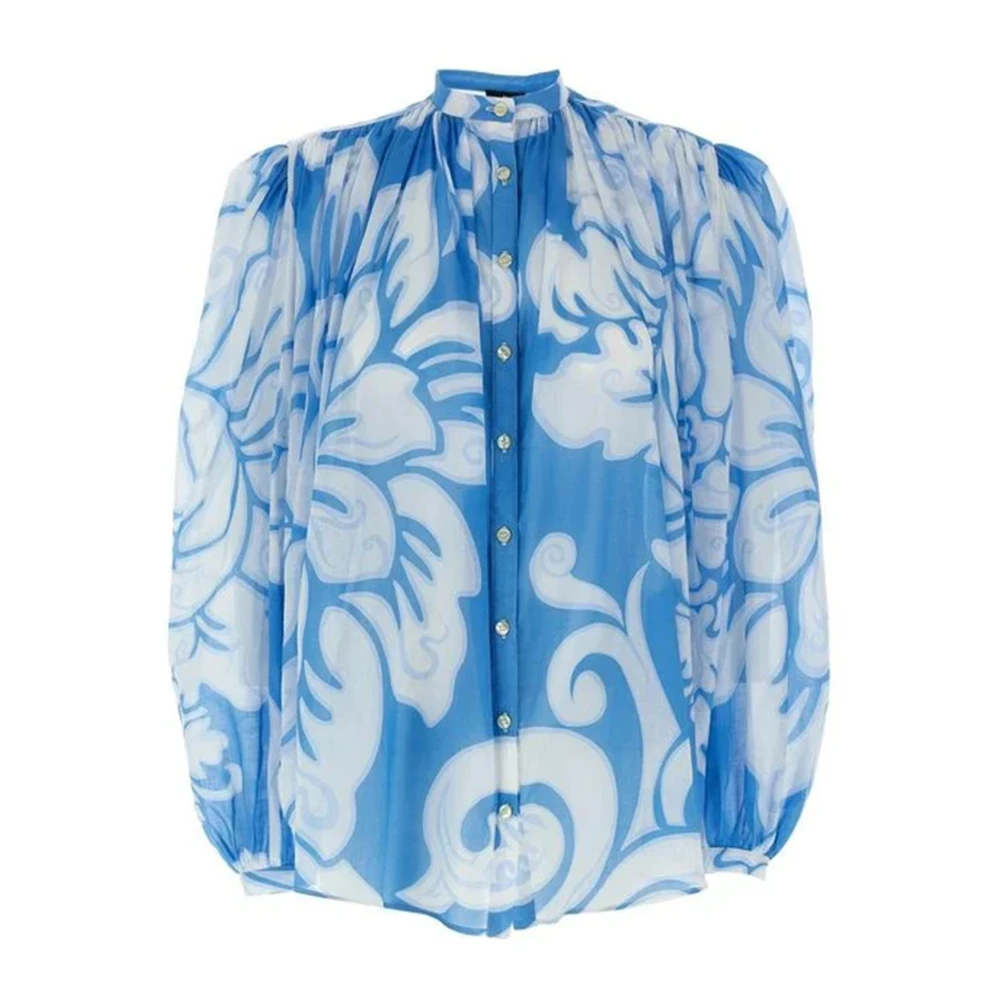 Etro Women's Blue Shirts, L, Floral Cotton Shirt