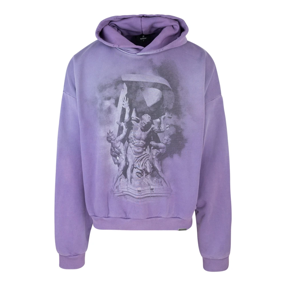 Represent Paarse hoodie losse pasvorm geribbelde zoom katoen Purple Heren