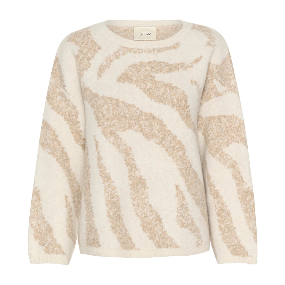 Cream Dierenpunt Gebreide Trui Kaneel Swirl Beige Dames
