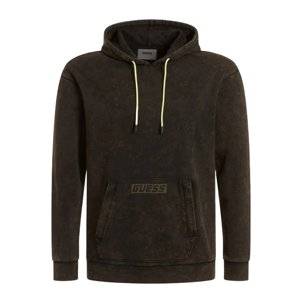 Guess Logo Katoenen Sweatshirt met Capuchon Black Heren