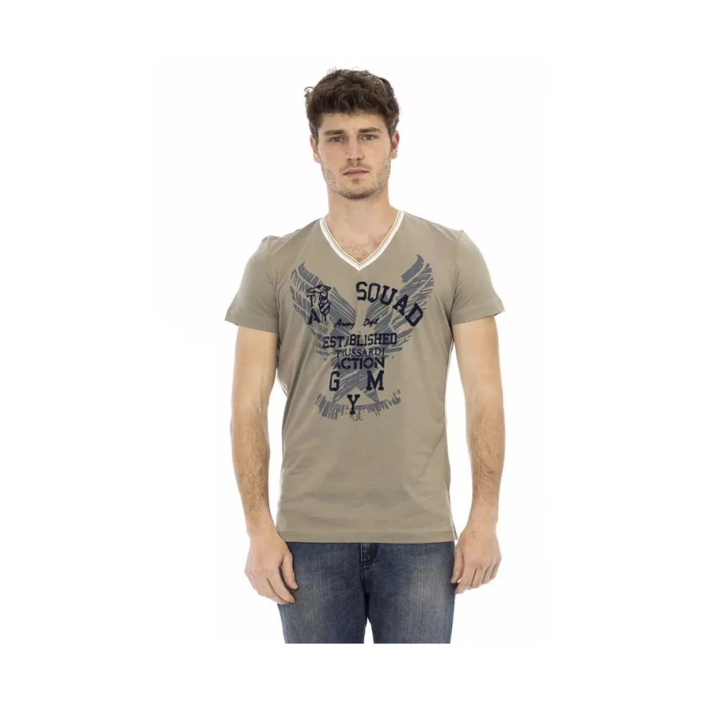 Trussardi Grön V-ringad T-shirt med Frontprint Green, Herr