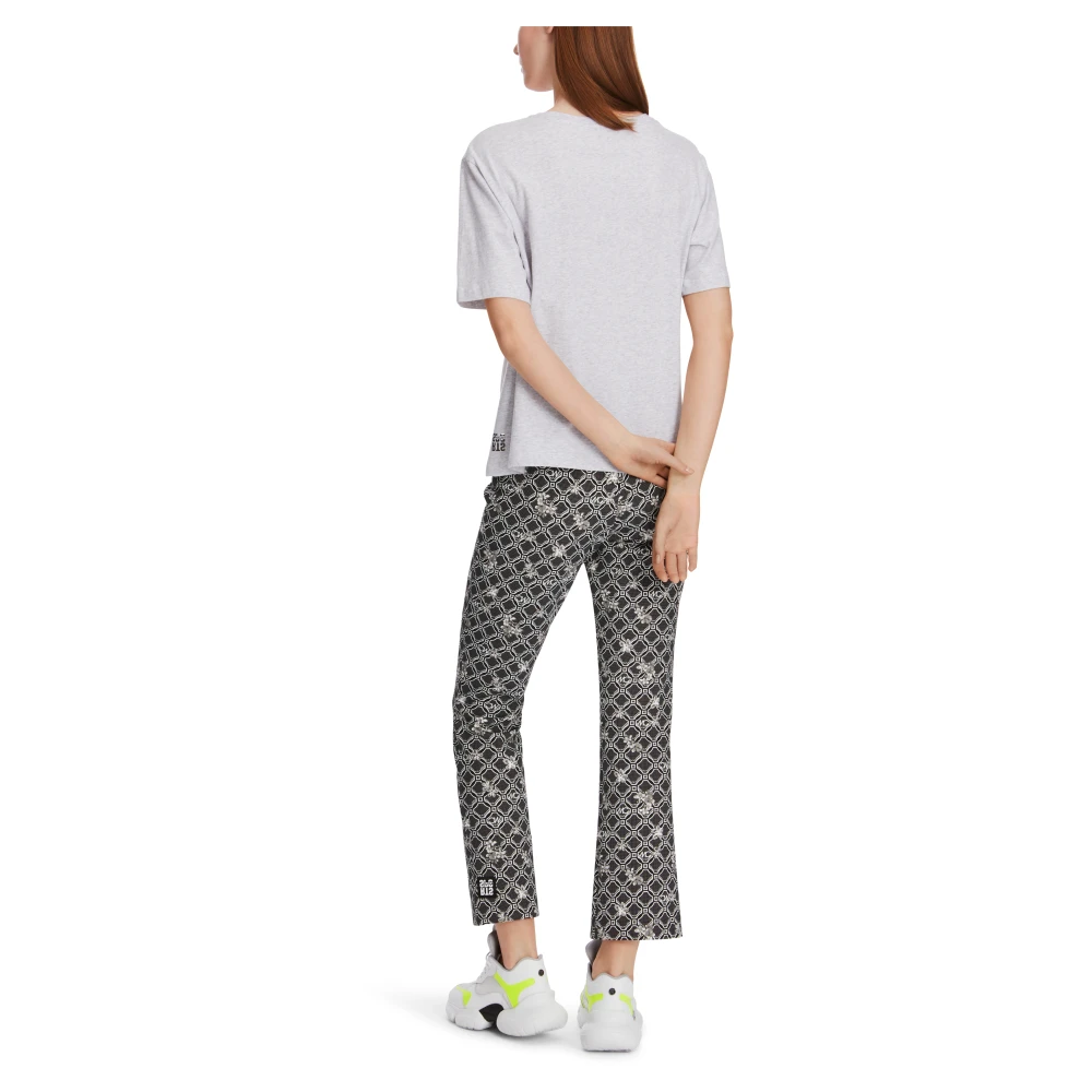 Marc Cain Glitter Motif Cotton T-Shirt Gray Dames