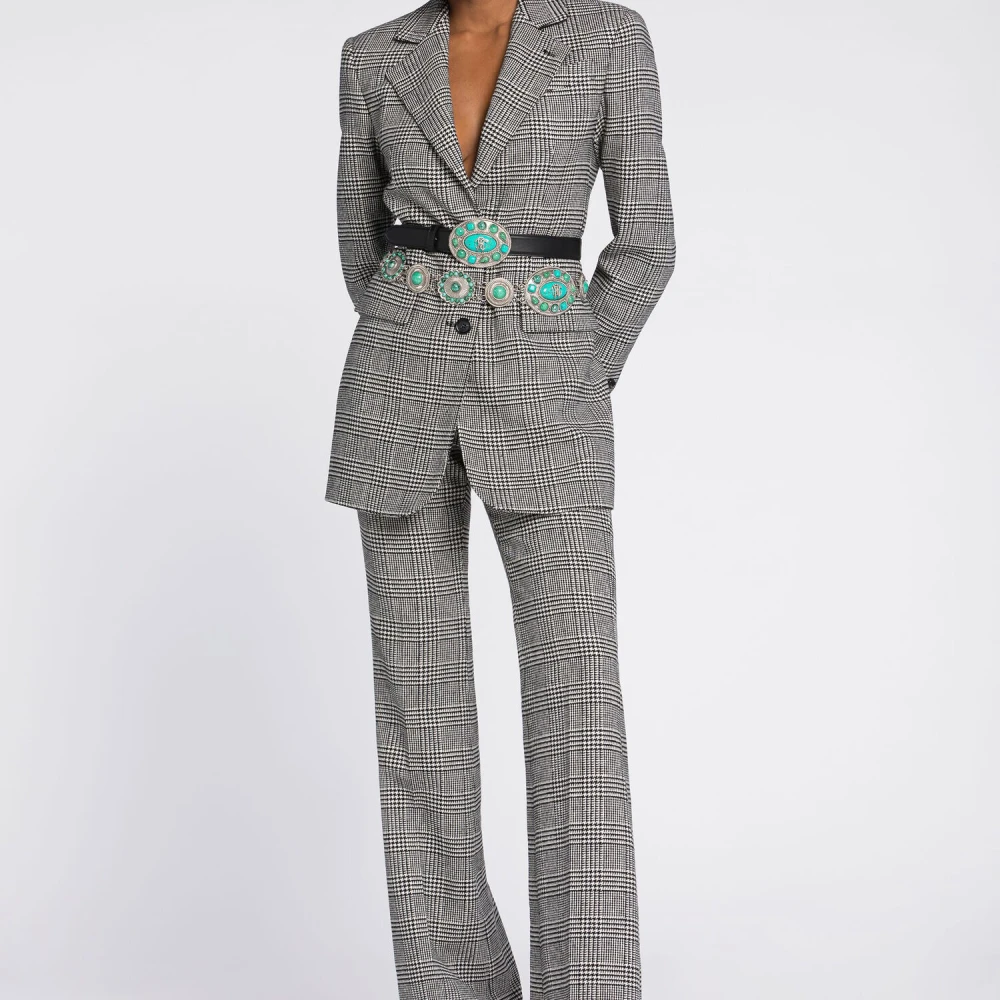 Roberto Cavalli Houndstooth Blazer Revers Slim Fit Gray Dames