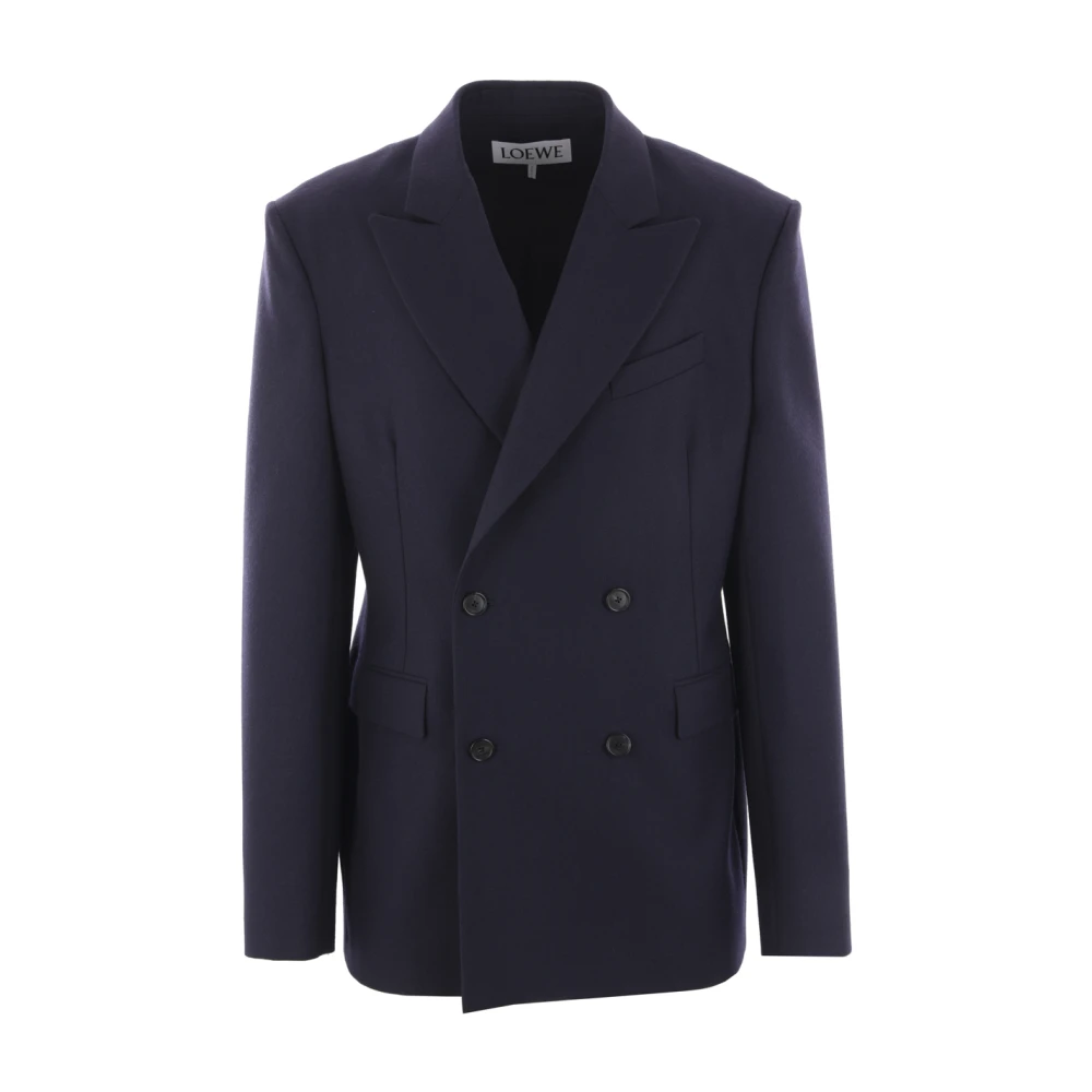 Loewe Blauwe Wol Double-Breasted Jas Blue Heren