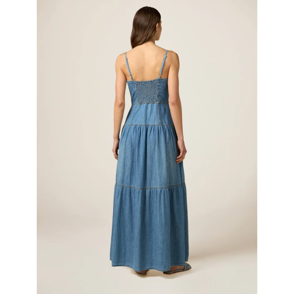 Oltre Bloemen Geborduurde Denim Jurk Blue Dames
