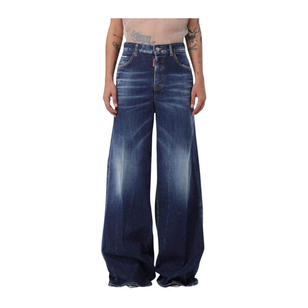 Dsquared2 Women's Blue Distressed Wide Leg Jeans