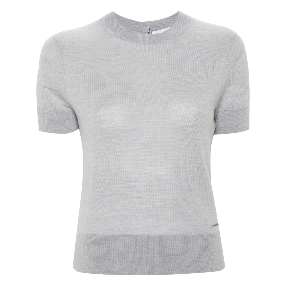 Calvin Klein Heather Merino Wool Button Sweater Gray Dames