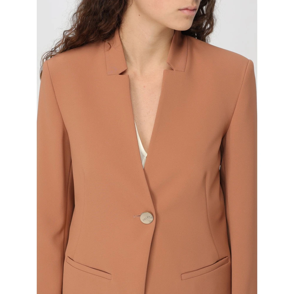 Liu Jo Slim Fit Blazer met V-hals en knoopsluiting Brown Dames