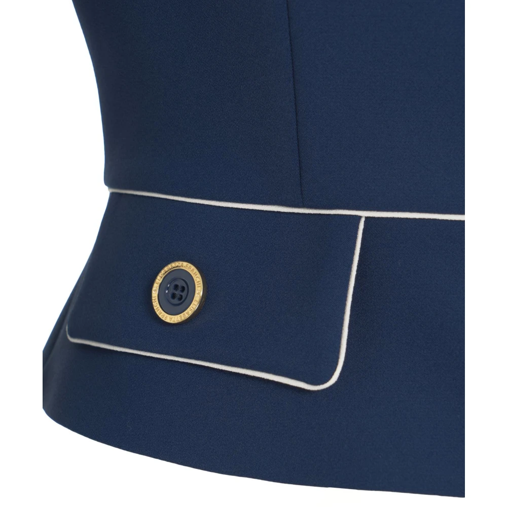 Elisabetta Franchi Blauwe Crepe Blazer met Metalen Details Blue Dames