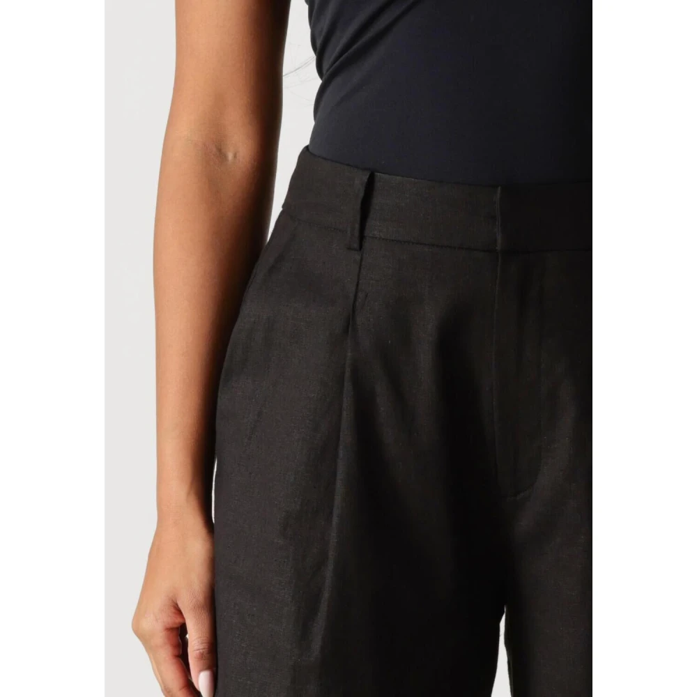 Gestuz Zwarte Linnen Hoge Taille Broek Black Dames