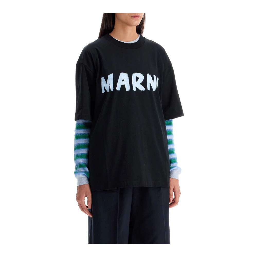 Marni Brushstroke Logo Oversized T-shirt Black Dames