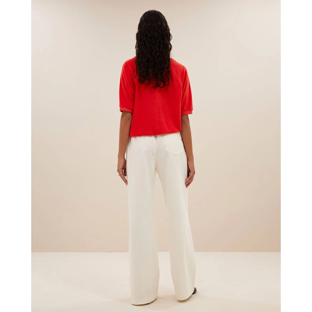 By-Bar Korte Mouw Slub Top Red Dames
