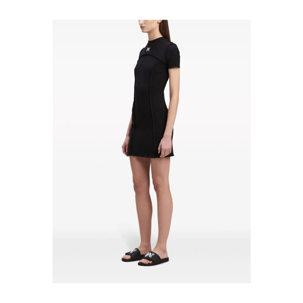 Palm Angels Zwarte Jurk met Geborduurd Logo Black Dames