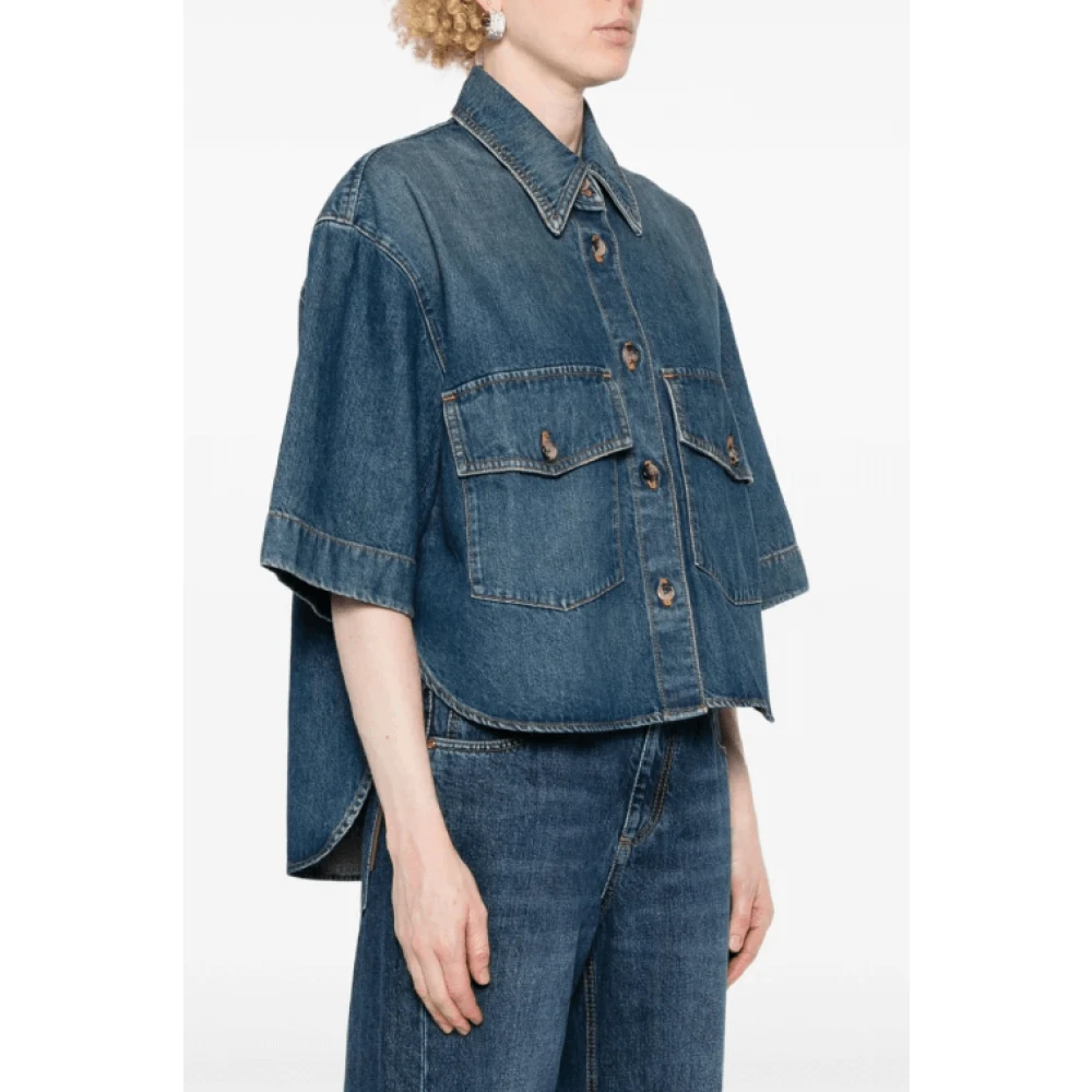 Khaite Blauwe denim overhemd met korte mouwen Blue Dames