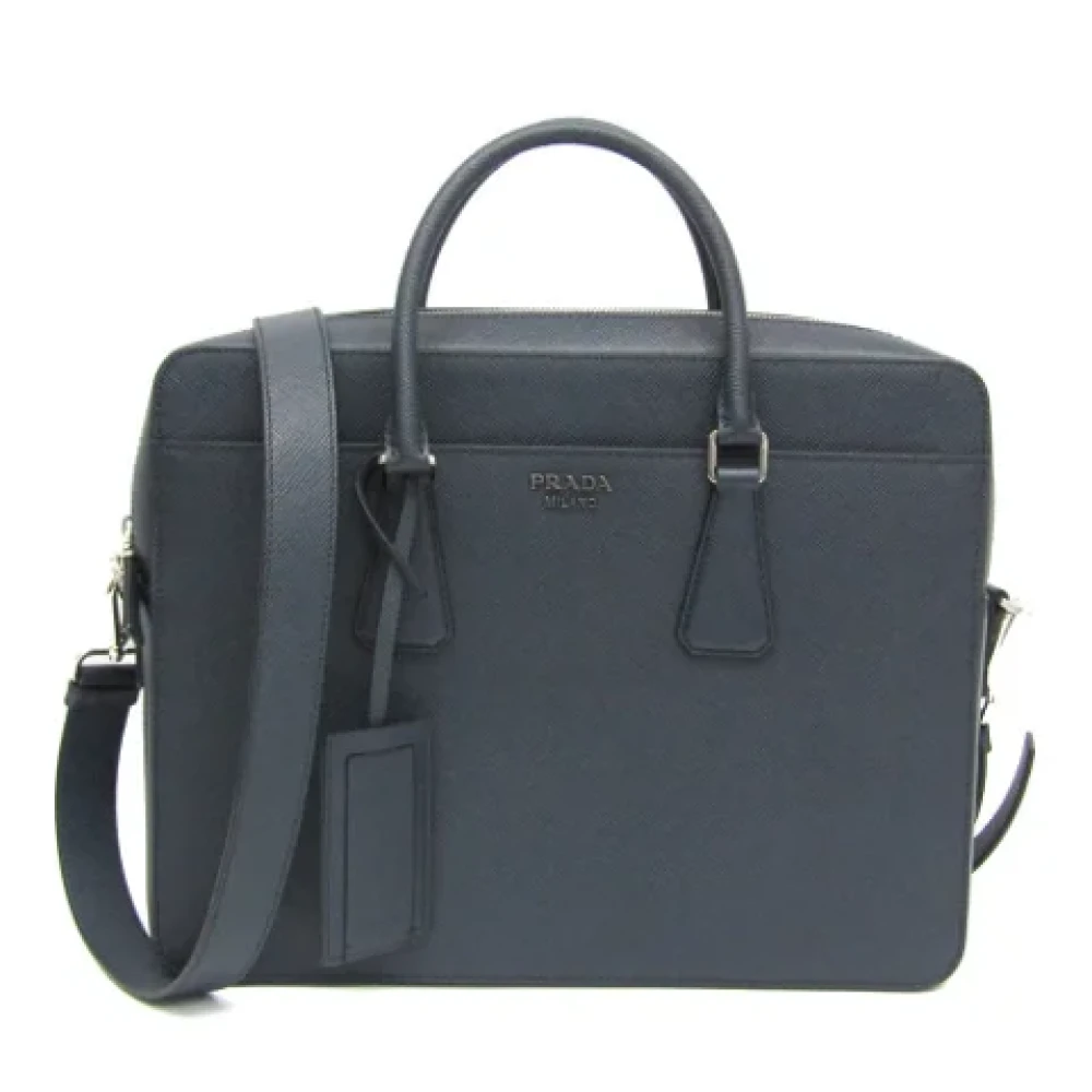 Prada Vintage Pre-owned Leather briefcases Blue Heren