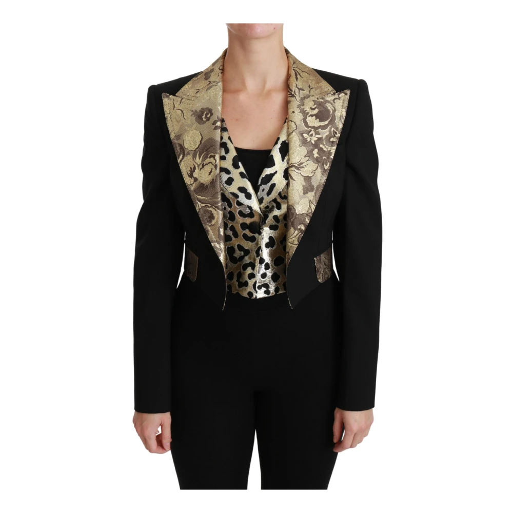 Dolce & Gabbana Black Jacquard Vest Blazer Coat Wool Jacket - IT40|S - Image 2