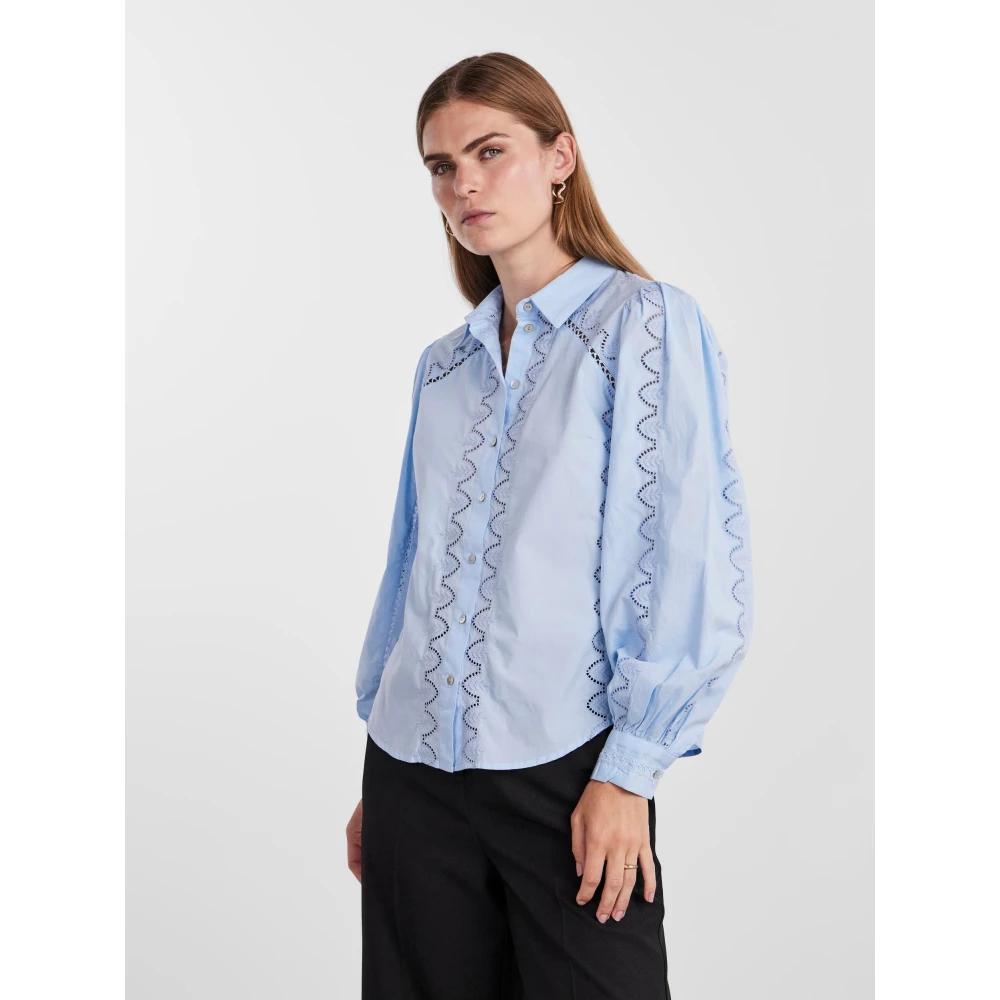 Y.A.S Feminine LS Shirt met Kant Details Blue Dames