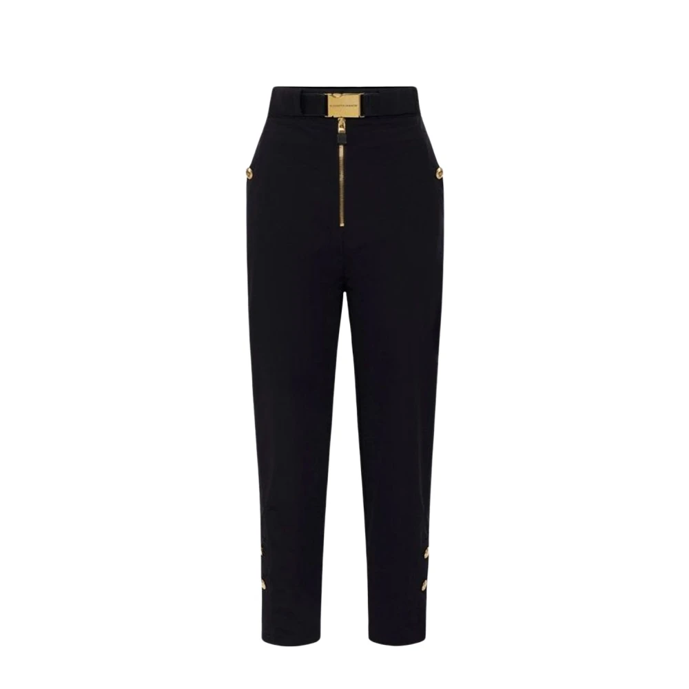 Elisabetta Franchi Zwarte Jas met Snap Gesp en Gouden Knopen Black Dames