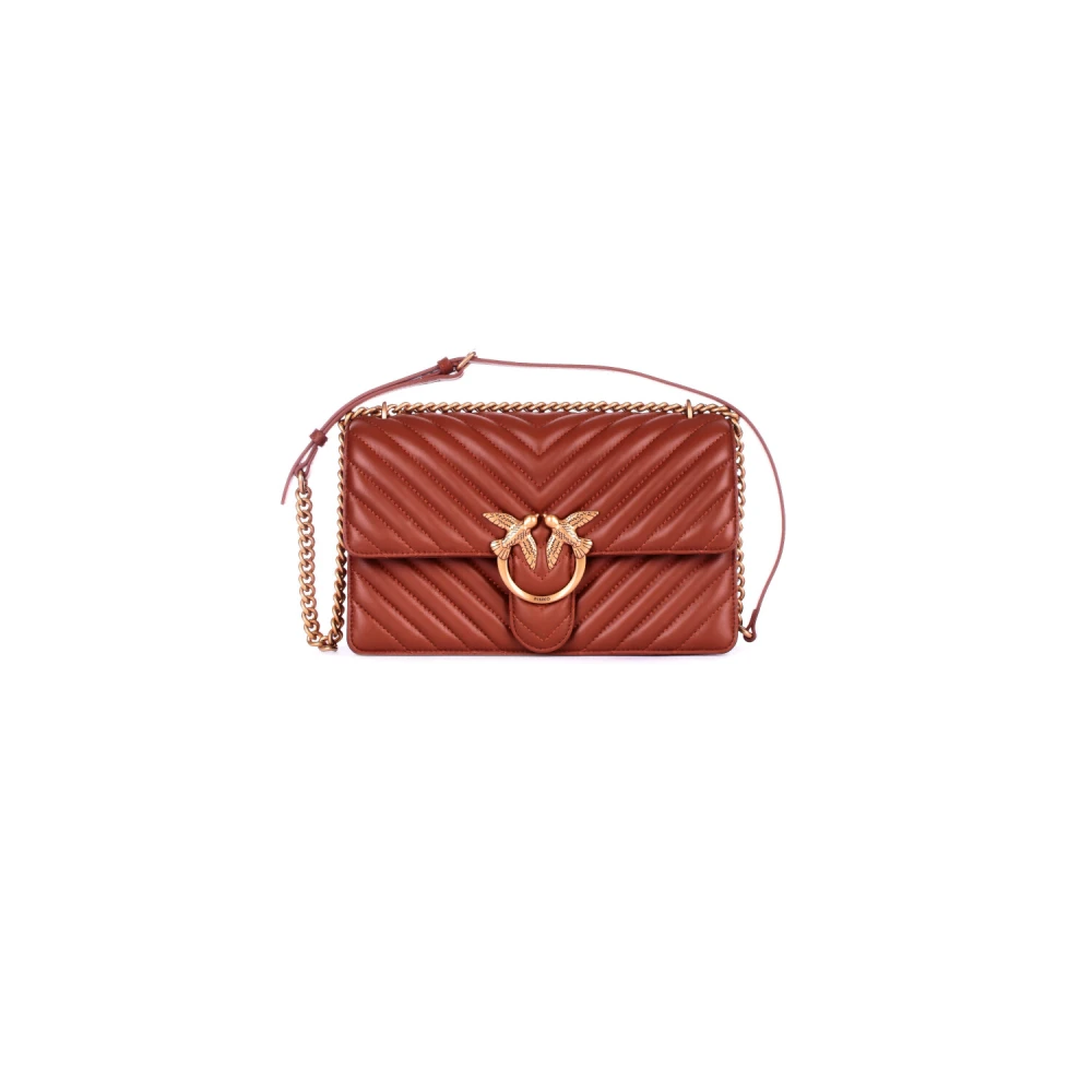 pinko Bruine leren schoudertas met logo Brown Dames