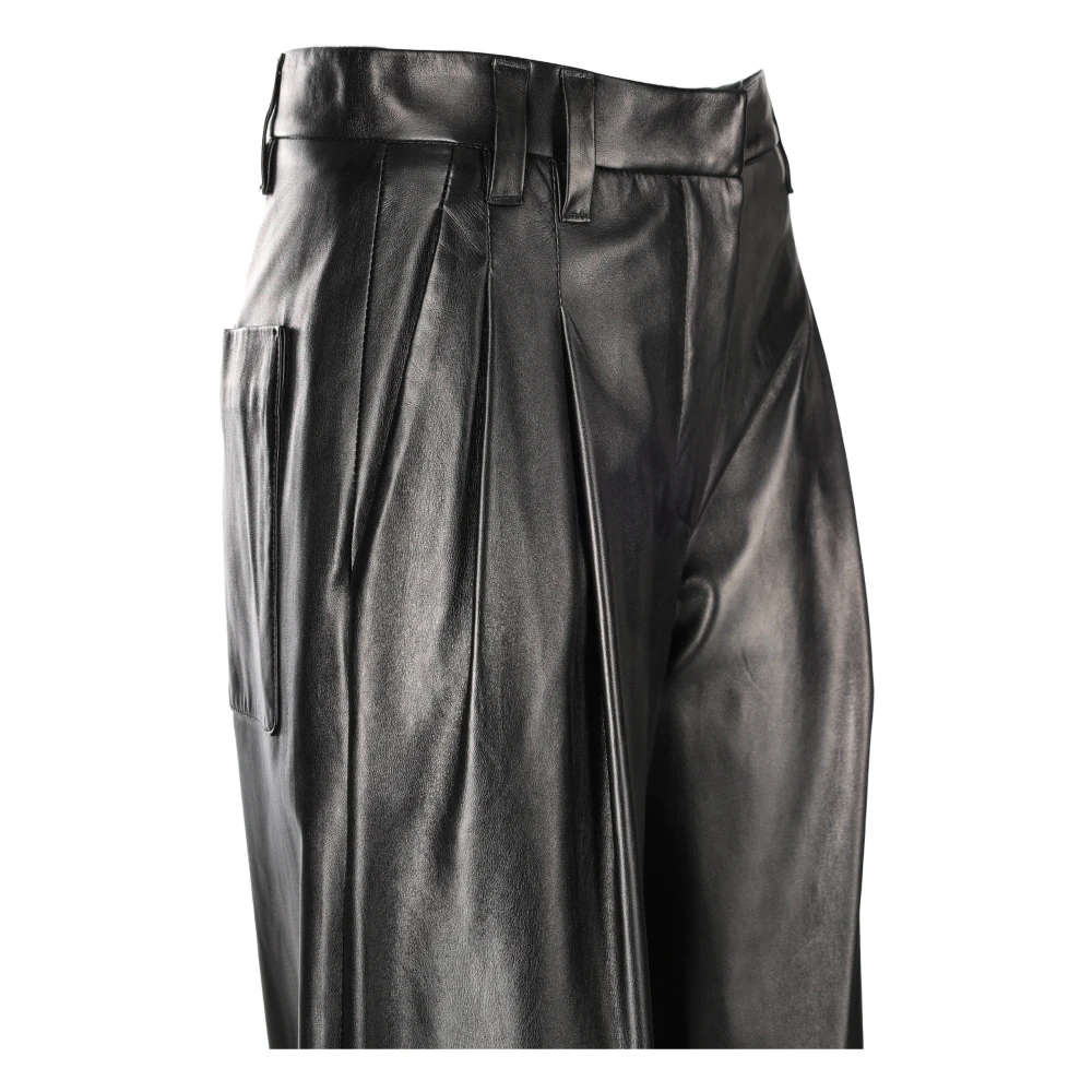 BRUNELLO CUCINELLI Leren Wijde Pijp Broek Black Dames