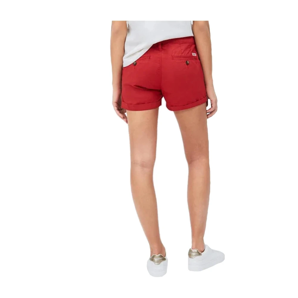 Pepe Jeans Rode Katoenen Straight Cut Shorts Red Dames