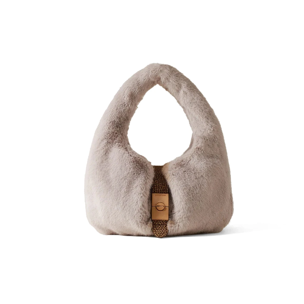 Borbonese Beige Hobo Tas met Bont-Effect Stof Beige Dames