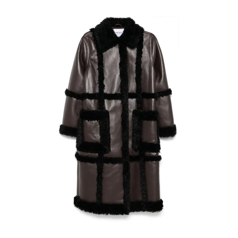 Stand Studio Brun Faux Läder Shearling Kappa Brown, Dam