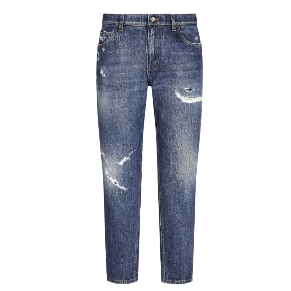 Dolce & Gabbana Blauwe Ripped Denim Jeans Blue Heren