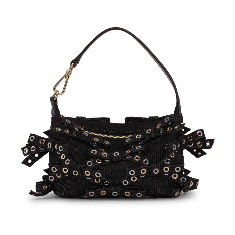 Ganni Butterfly Denim Tote Bag i Svart Black, Dam