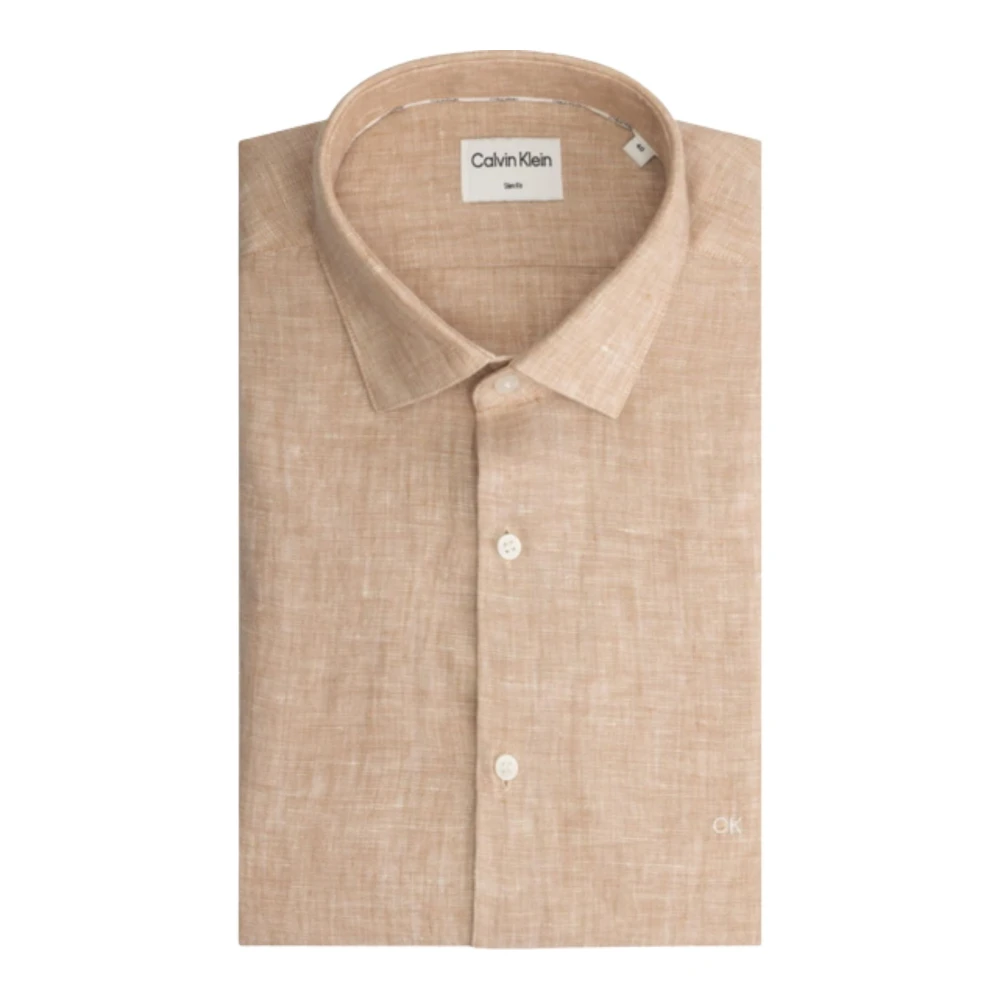Calvin Klein Linnen Slim Solid Overhemd Pink Heren