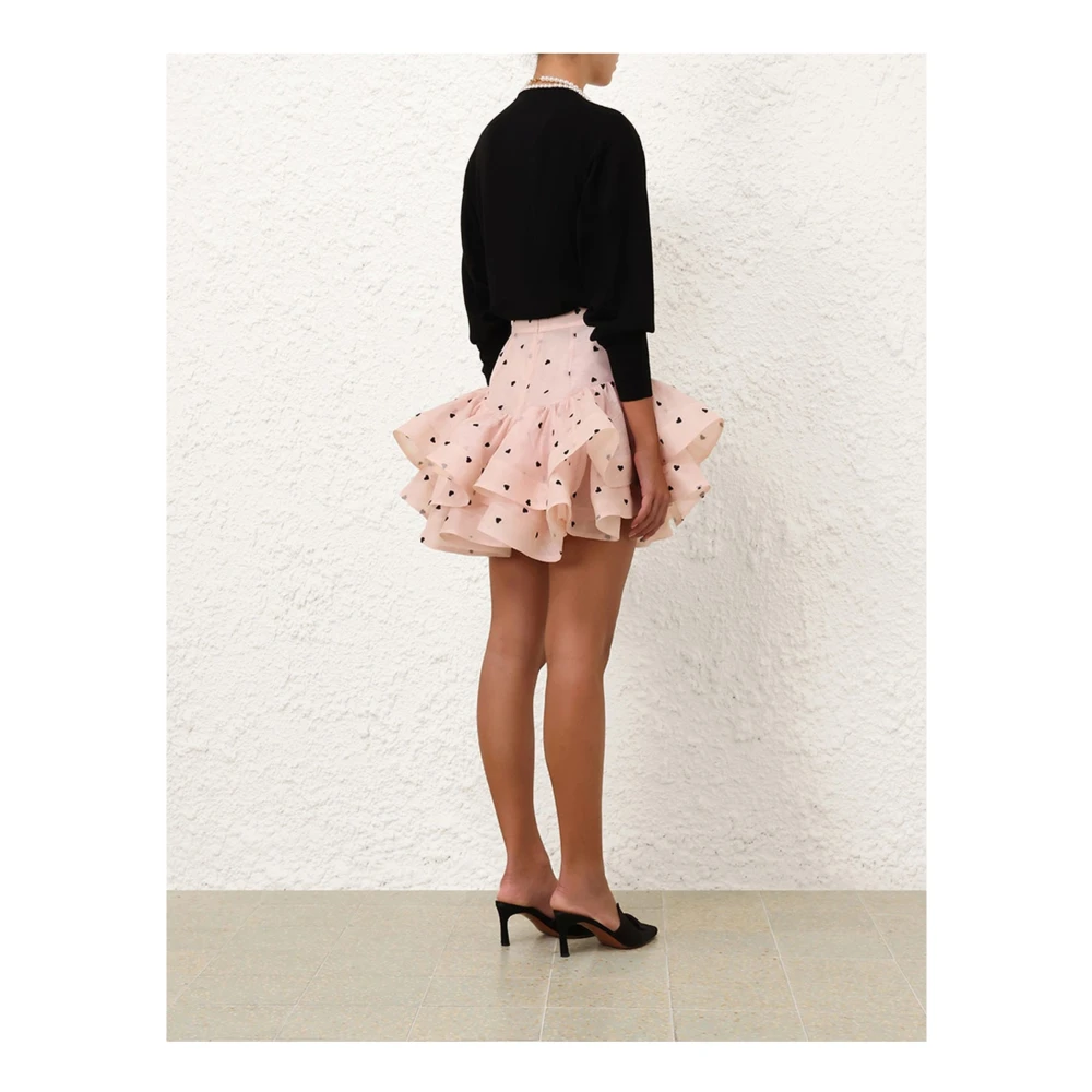 Zimmermann Roze Hartjes Mini Rok Zijde Linnen Pink Dames