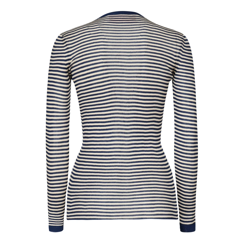 Valentino Garavani Blauw Gestreepte Zijden Trui Blue Dames