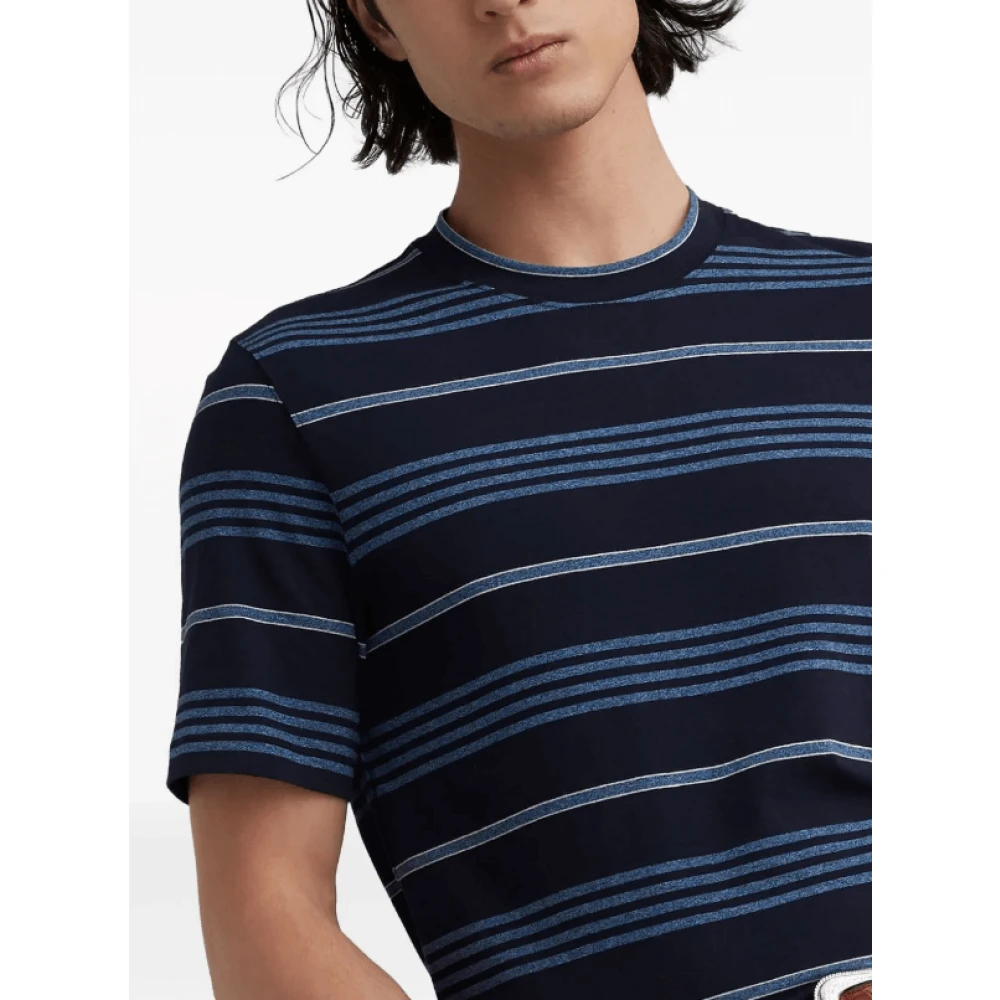 BRUNELLO CUCINELLI Gestreept Katoenen T-Shirt in Marineblauw Blue Heren