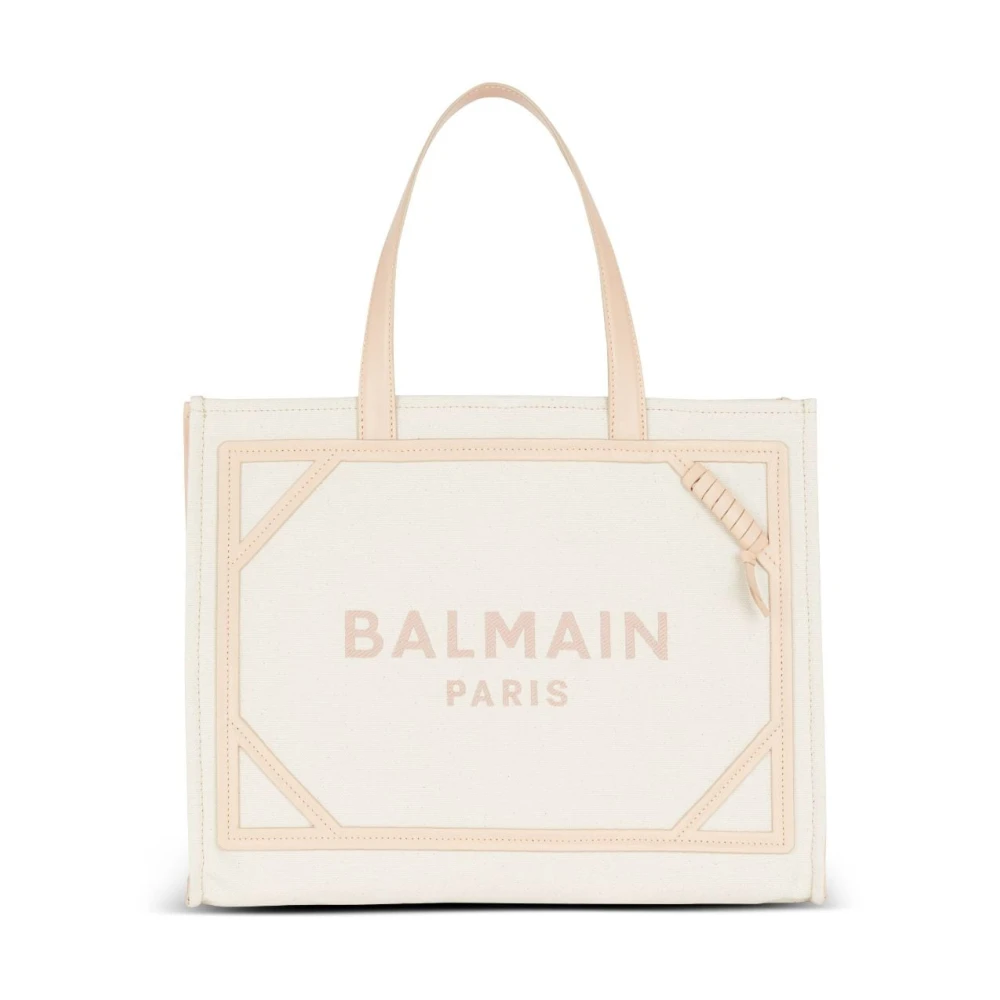 Balmain Vit Canvas Logo Shopper Väska Multicolor, Dam