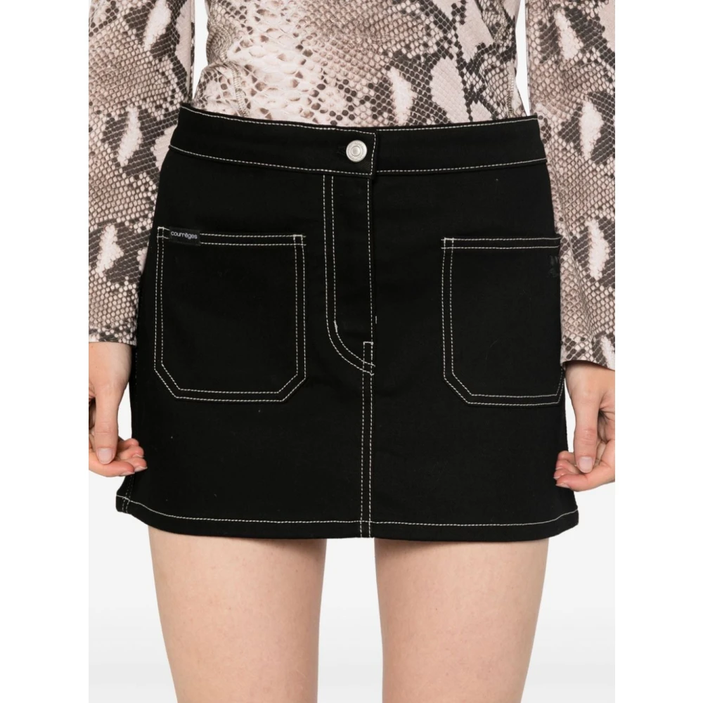 Courrèges Zwarte Denim Rok met Contraststiksels Black Dames