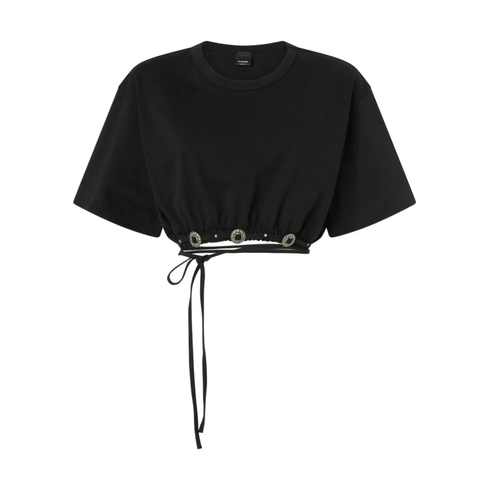 Pinko Women's Black T-Shirts, S, Tie Cropped T-Shirt