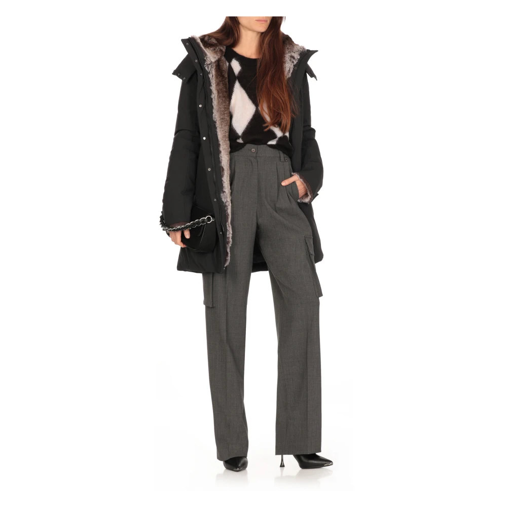 Save The Duck Zwarte Parka met Nep Bont Capuchon Black Dames