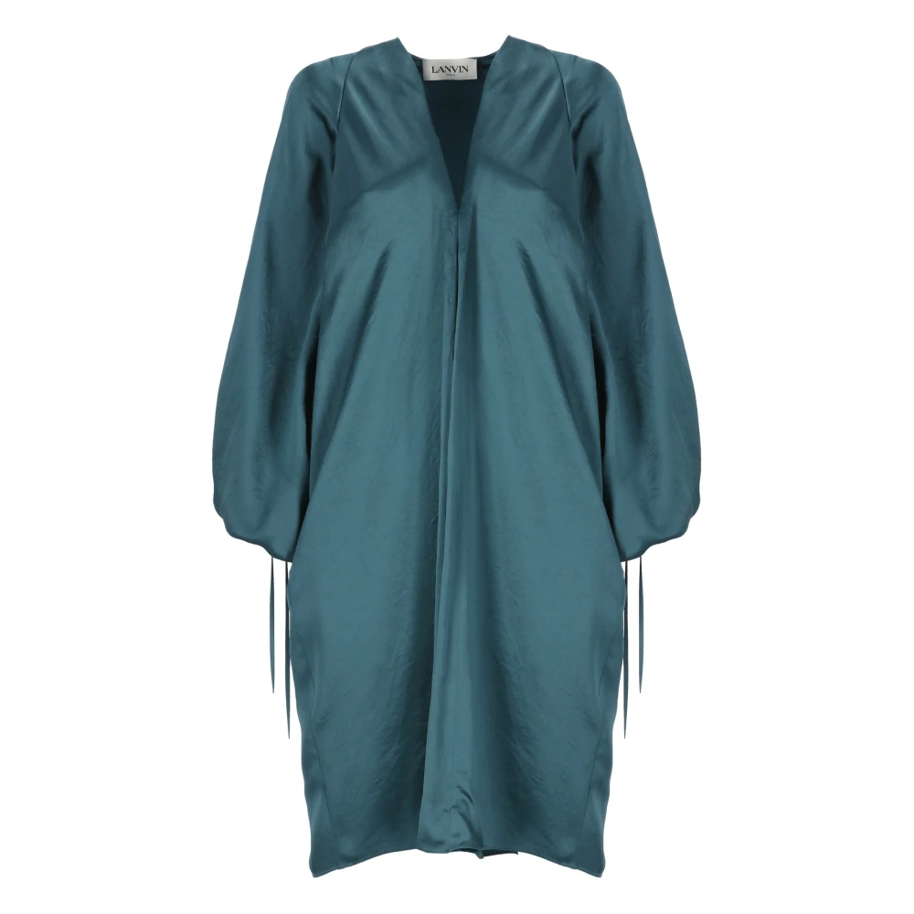 Lanvin Grön Satin V-ringad Klänning med Ballongärmar Green, Dam