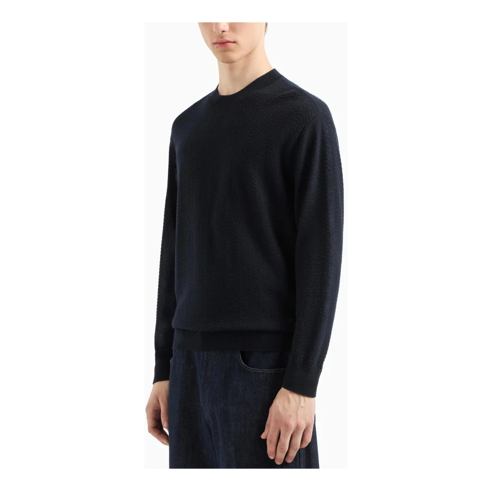 Emporio Armani Blauwe Trui met Ribdetails Blue Heren