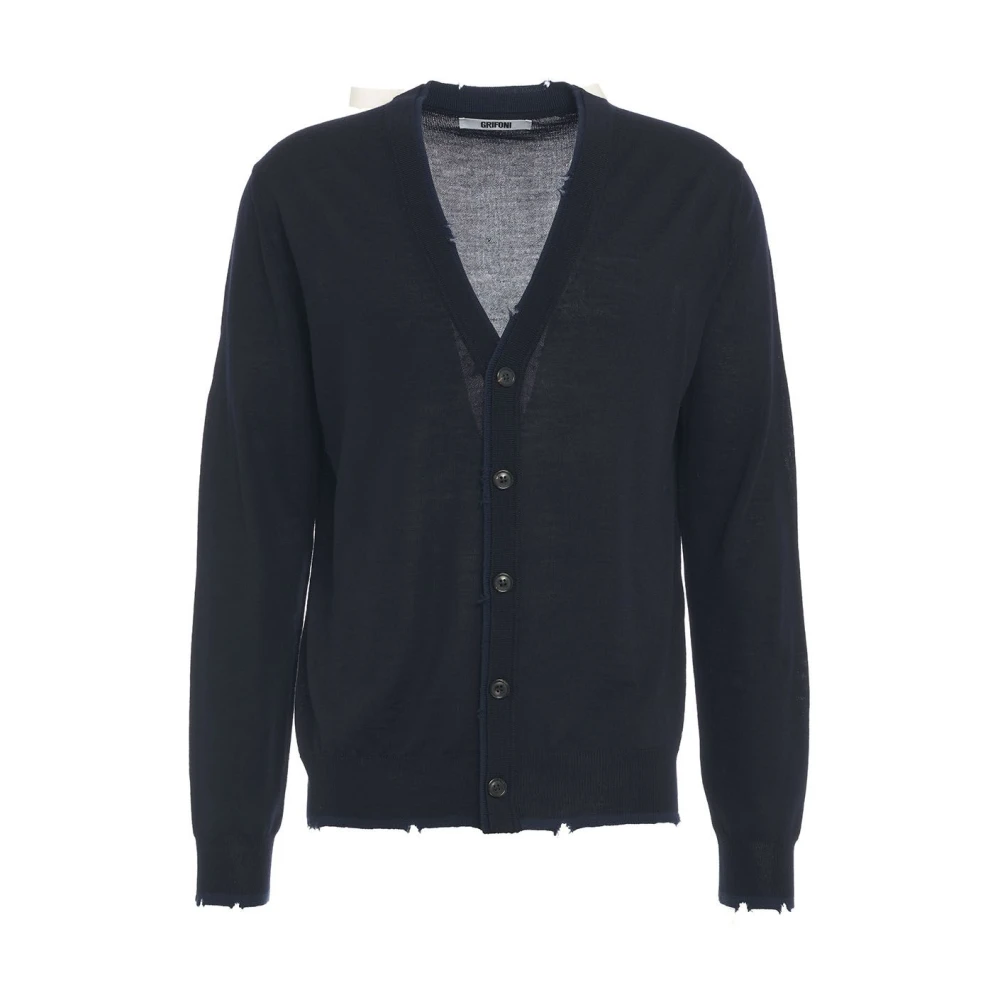 Mauro Grifoni Blauwe Gebreide Trui Aw24 Handwas Blue Heren