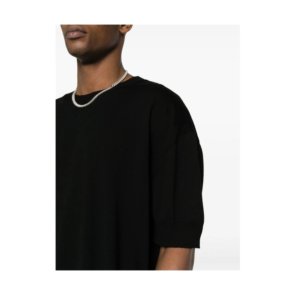 Jil Sander Zwart Wol Gebreid Crew Neck T-shirt Black Heren