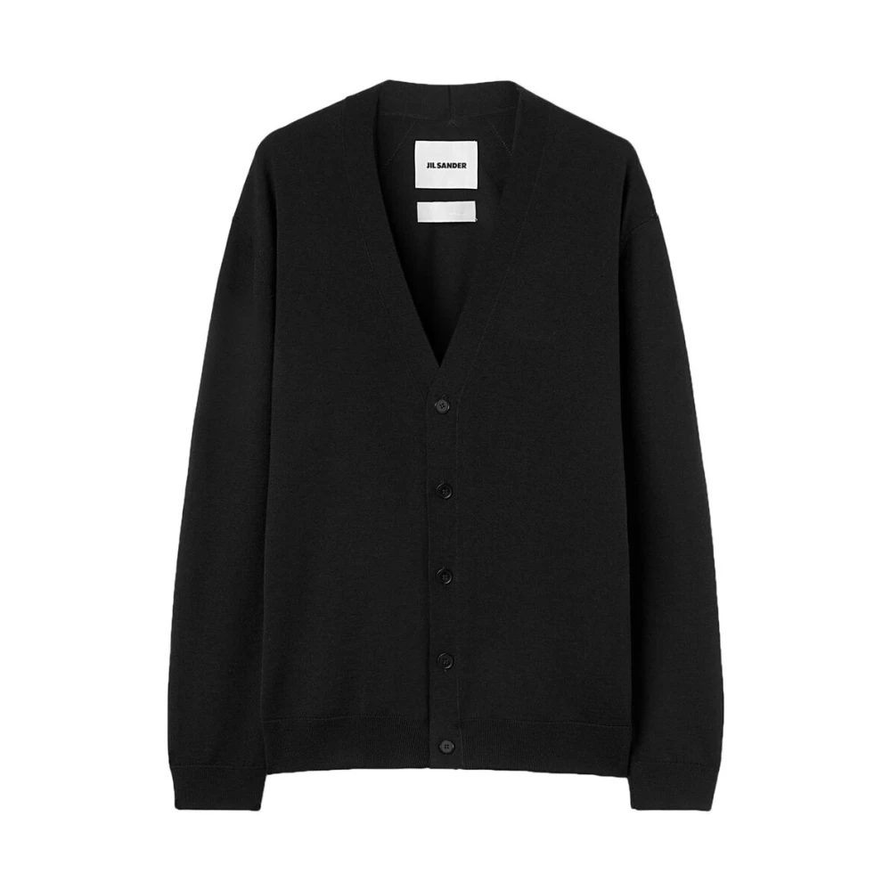 Jil Sander Zwarte Wol V-Hals Gebreide Trui Black Heren