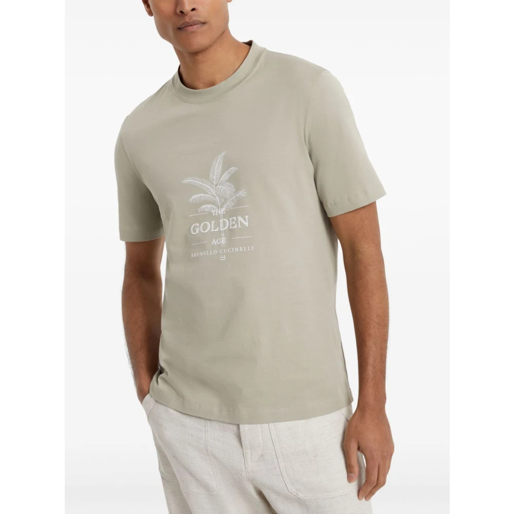 BRUNELLO CUCINELLI Grafische Print Groene T-shirts en Polo's Green Heren