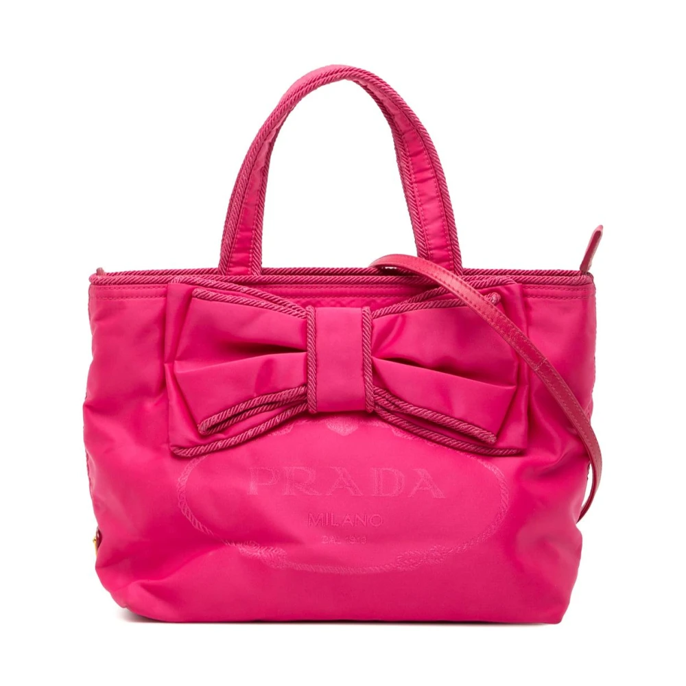 Prada Vintage Women's Pink Pre-Owned Bow Detail Tote Bag